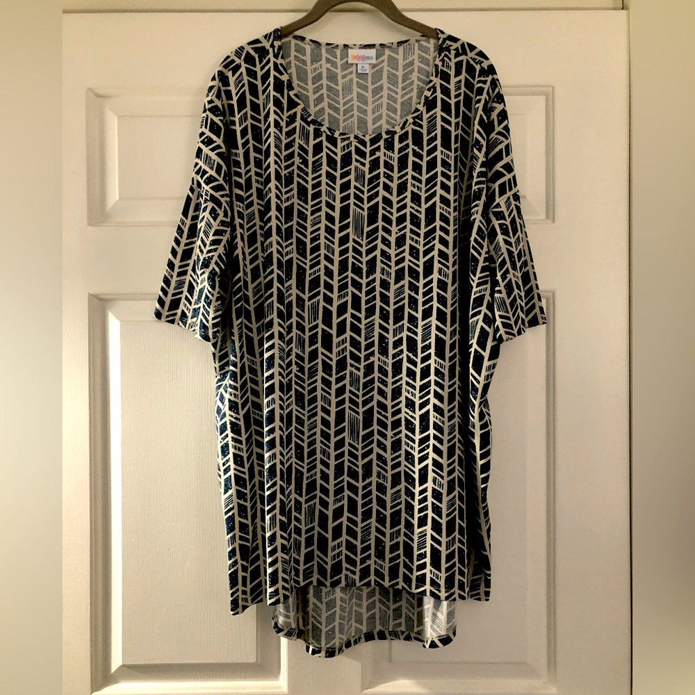 LuLaRoe Irma, shades of blue with neutral background, New without Tags, XL.
